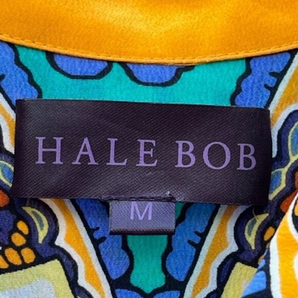 Hale Bob Women's Button Down 100% Silk Multi Color Yellow Blouse Paisley Print M - Picture 3 of 14